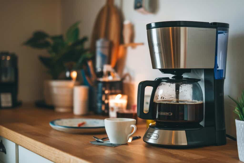 Drip coffee machine on a kitchen worktop.-best coffee machines